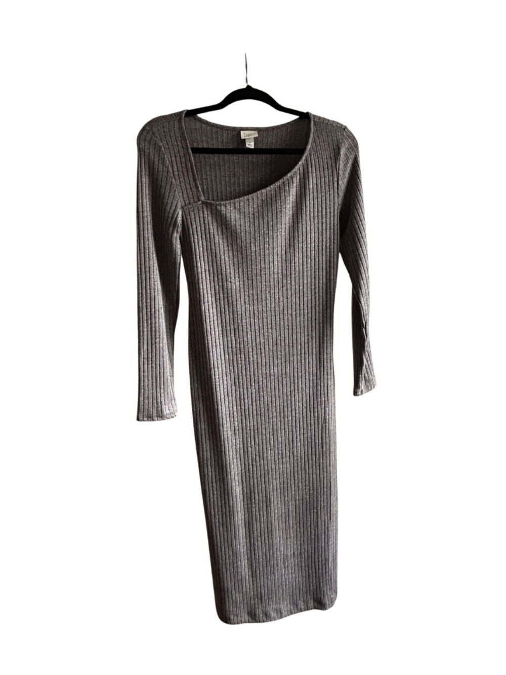 a new day Ribbed Asymmetric Neck Midi Dress - Gray